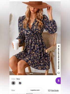 Floral V-Neck Long Sleeve Navy Dress